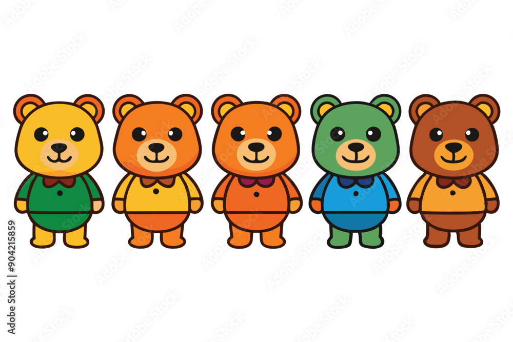 Five Cartoon Bears in Different Colored Outfits Five Cartoon Bears in Different Colored Outfits