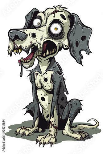 A cartoon dog with a mouth full of teeth and a bloody tongue
