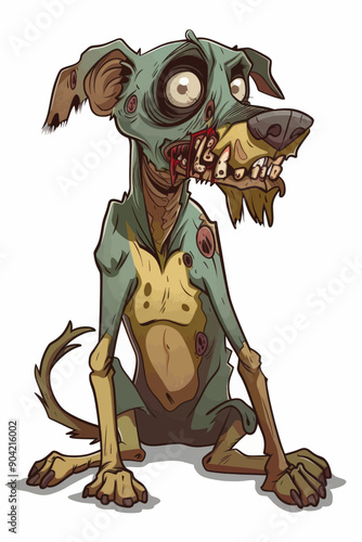 A dog with a zombie look on its face