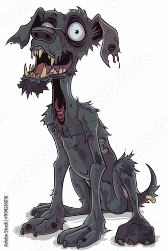 A dog with a mouth full of teeth and a creepy expression