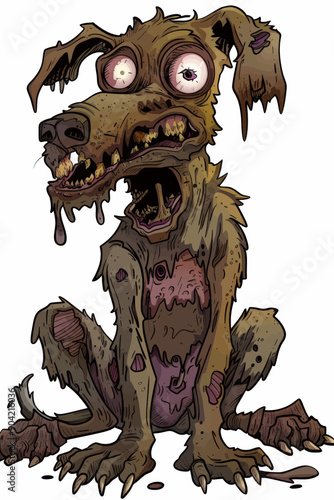 A dog with a grotesque appearance and a mouth full of teeth