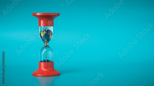Erderwärmung - Erde mit den Kontinenten Amerika, Afrika und Europa in einer Sanduhr