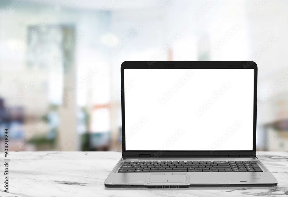 Modern laptop with a blank screen on the desk Modern laptop with a blank screen on the desk