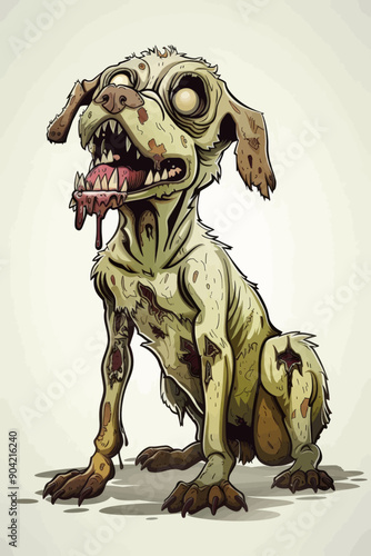 A cartoon dog with a bloody mouth and a bloody tongue