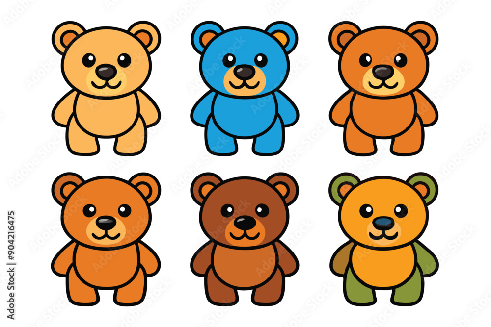 Six Cartoon Teddy Bears in Different Colors Six Cartoon Teddy Bears in Different Colors