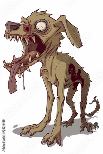 A dog with a tongue hanging out and teeth showing