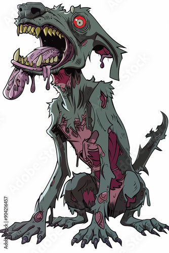 A dog with a tongue hanging out and red eyes