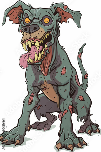 A cartoon dog with a tongue sticking out and teeth showing