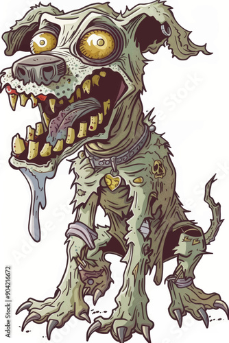 A cartoon dog with a tongue hanging out and teeth showing