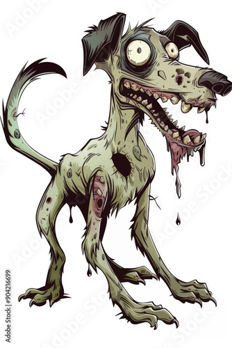 A dog with a zombie look on its face