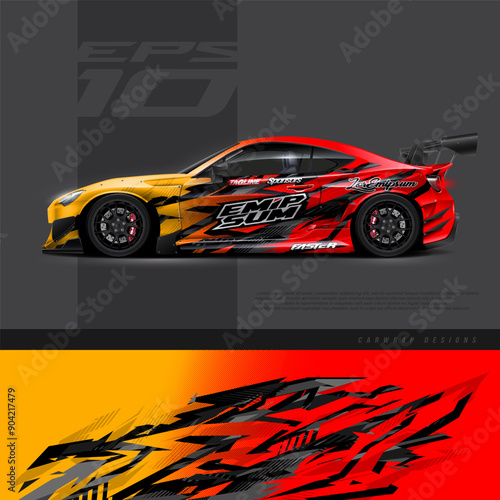 Car wrap decal designs. Abstract racing and sport background for racing livery or daily use car vinyl sticker.