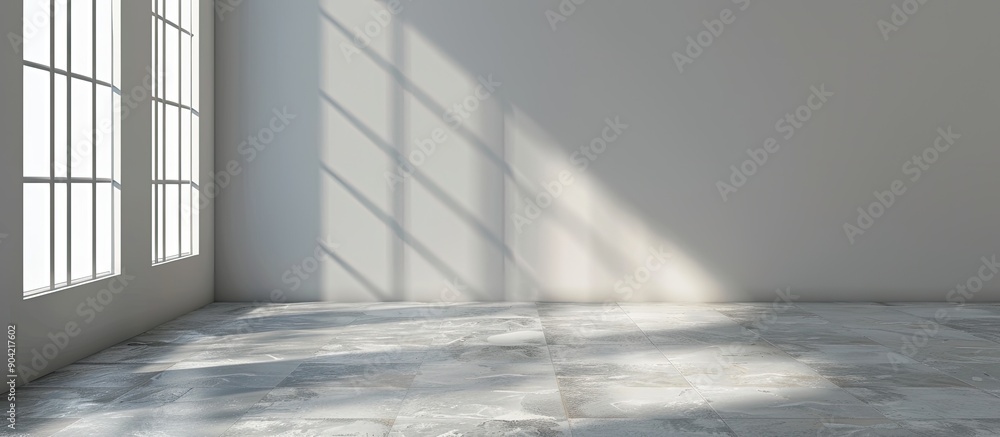 Fototapeta premium Perspective view of a blank wall with shadows from the window providing copy space image