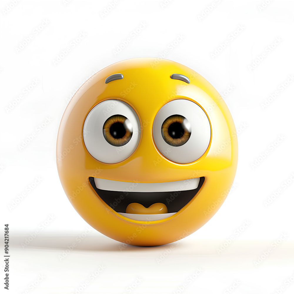 Fototapeta premium A cheerful yellow emoji with a big smile, sparkling eyes, and a joyful expression.