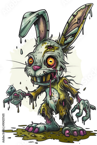 A cartoon rabbit with a twisted face and a mouth full of teeth