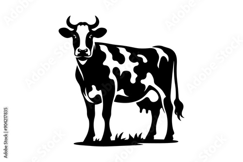 Set of cow silhouettes isolated on transparent background - Generative AI