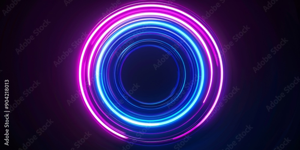 Vibrant neon circular pattern with blue and pink light on dark background, creating striking visual impact Vibrant neon circular pattern with blue and pink light on dark background, creating striking visual impact