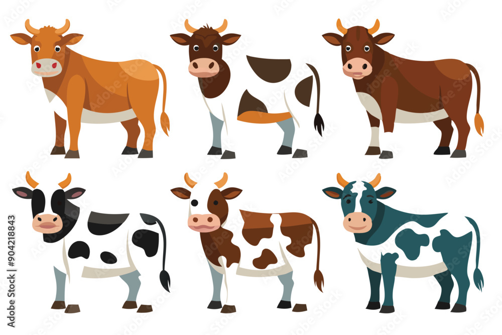 Cartoon Cows with Different Colors and Patterns Cartoon Cows with Different Colors and Patterns