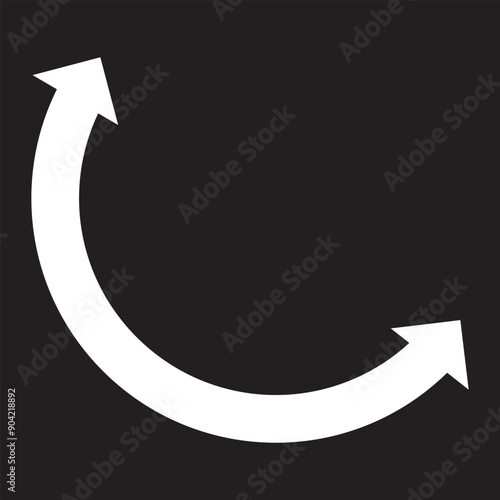 Dual semi circle wide bold arrow. Semicircular curved thin long double ended arrow.  Vector illustration.  Isolated on a white background.  EPS 10/AI