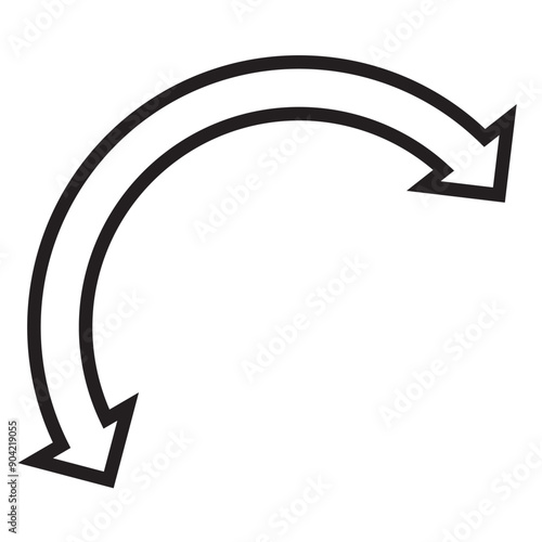 Dual semi circle wide bold arrow. Semicircular curved thin long double ended arrow.  Vector illustration.  Isolated on a white background.  EPS 10/AI