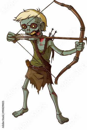 A zombie boy is holding a bow and arrow