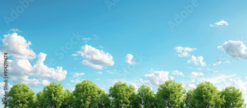 Scenic landscape featuring trees against a clear blue sky with white clouds ideal copy space image photo