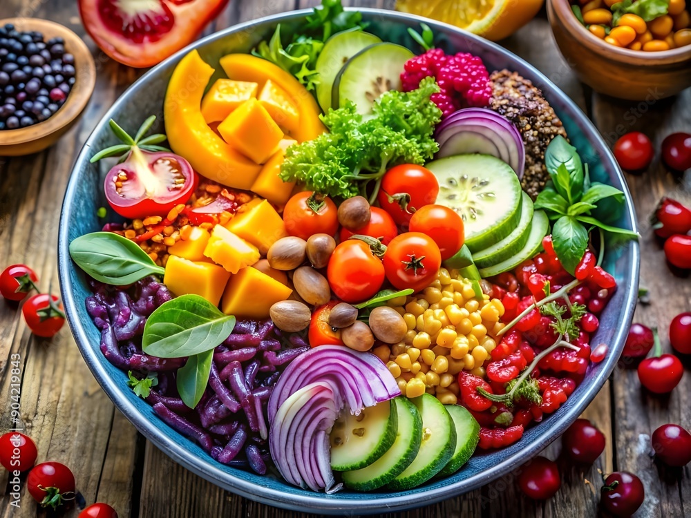 Colorful Healthy Salad Bowls With Fresh Ingredients - Vibrant Vegetarian Food, Organic Produce, Nutrient-Dense Foods, Wellness Photography Colorful Healthy Salad Bowls With Fresh Ingredients - Vibrant Vegetarian Food, Organic Produce, Nutrient-Dense Foods, Wellness Photography