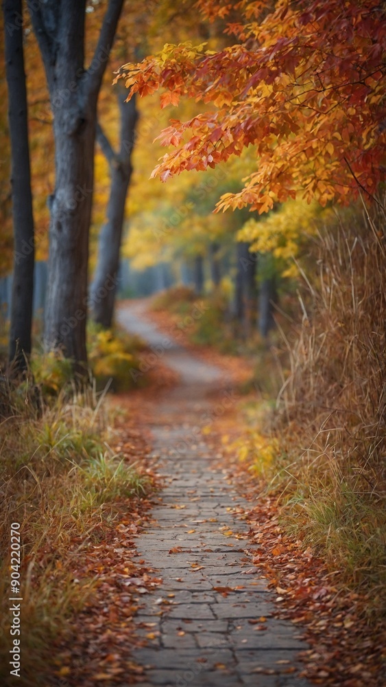 Obraz premium Autumn path landscape fall colored tree leaves and a walking path
