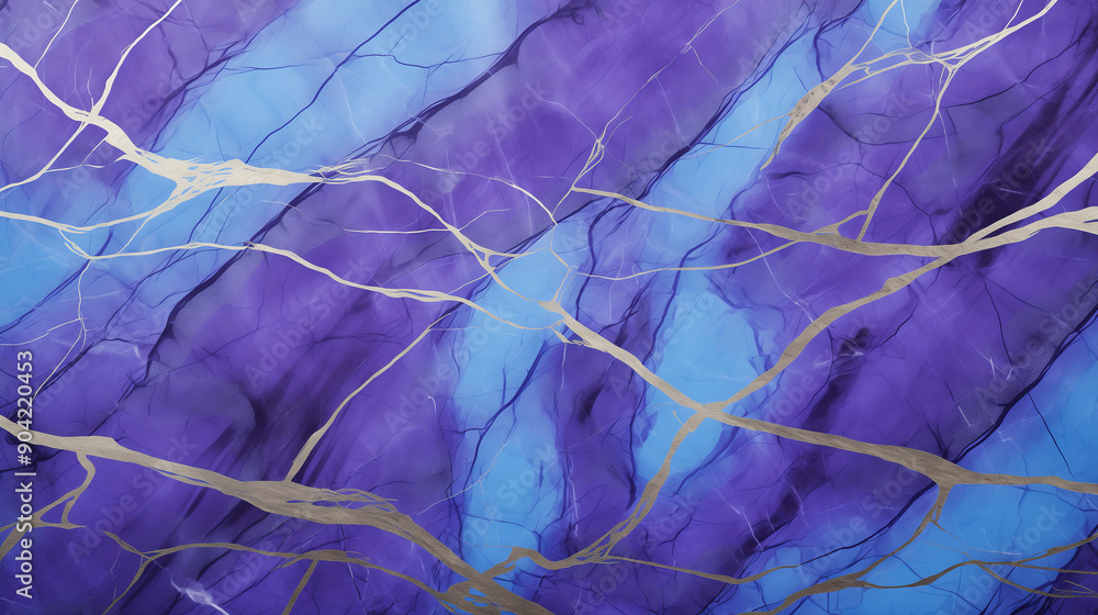 Obraz premium Elegant purple marble with golden veins and blue background texture