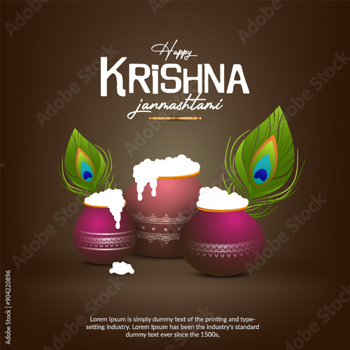 Happy krishna janmashtami festival celebration banner vector.