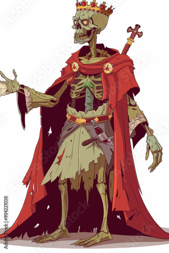A skeleton wearing a red robe and holding a sword