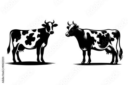 Set of cow silhouettes isolated on transparent background - Generative AI