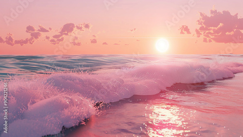Abstract Sunset Hues: Ocean Waves as Dreamy Background Wallart and Wallpaper, Capturing the Tranquil Beauty of Nature in Pink and Blue Tones