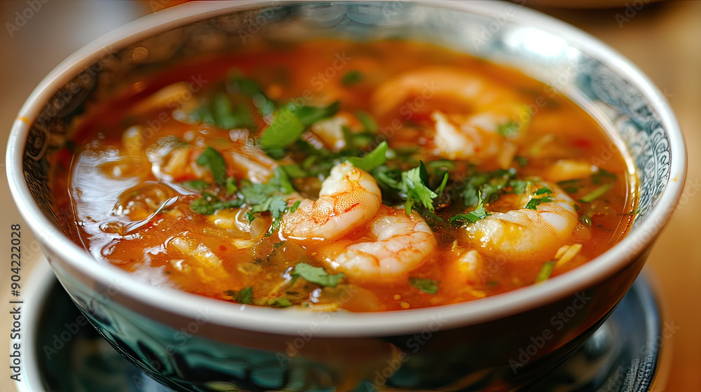 Creamy Tom Yum Goong,spicy prawn soup (Thai Food).
Creamy Tom Yum Goong,spicy prawn soup (Thai Food).