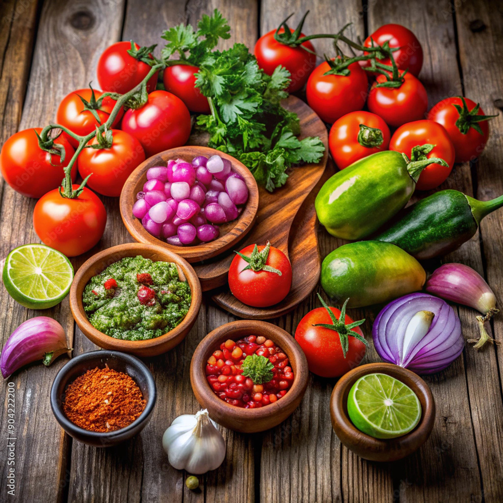 Fresh and Flavorful: A Vibrant Display of Salsa Ingredients Fresh and Flavorful: A Vibrant Display of Salsa Ingredients