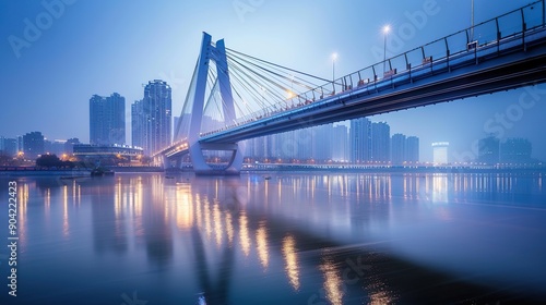 Modern Bridge Over City Skyline at Dusk