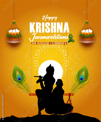 Happy krishna janmashtami festival celebration banner vector.