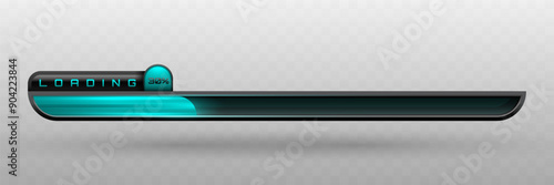 Loading Progress Bar in Metallic Black and Teal Blue for Futuristic UI Designs