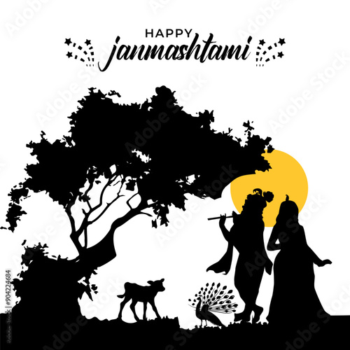 Happy krishna janmashtami festival celebration banner vector.
