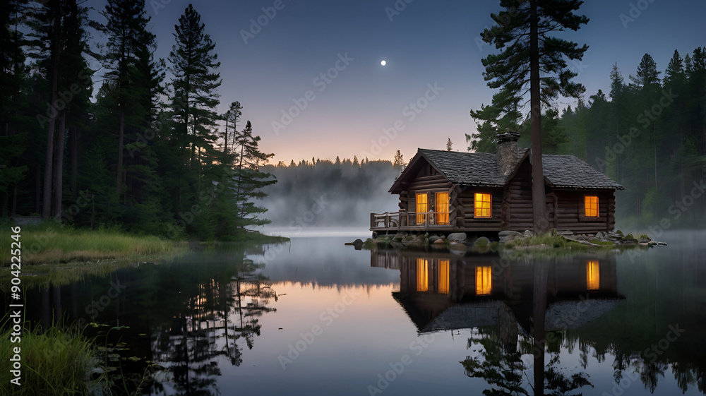 Fototapeta premium reflection of a house on lake