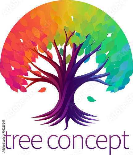 A rainbow tree abstract sty...