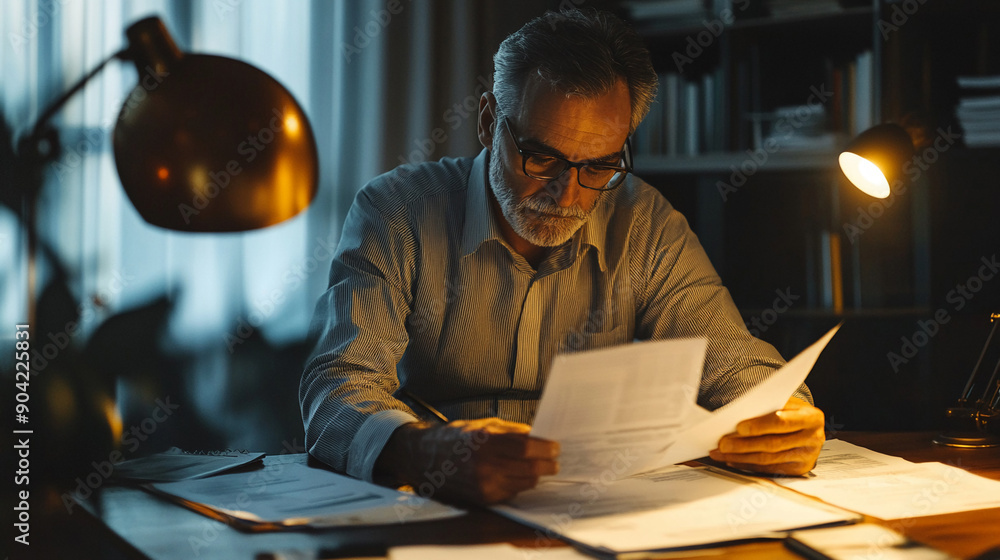 Businessman reviewing financial documents Businessman reviewing financial documents