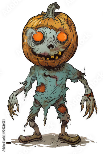 A creepy pumpkin with a skull on top of it
