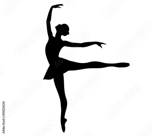 Silhouette of ballerina on a white background. Ballet dancing. Ballet dancer silhouette.