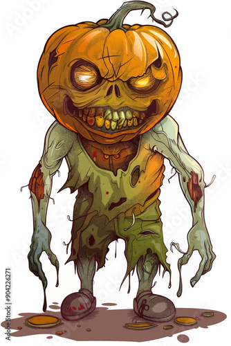 A creepy pumpkin with a skull on top of it