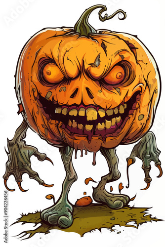 A pumpkin with a scary face and a mouth full of teeth