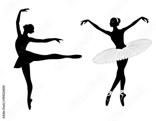 Set of ballet dancers silhouettes. Silhouettes of ballerinas on a white background. Ballerina in a tutu. Ballet dancing.