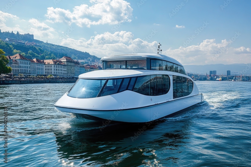 © Thanawat_Suesoypan - Eco-Friendly Electric Ferry Navigating Harbor, Promoting Sustainable Water Transport Technology