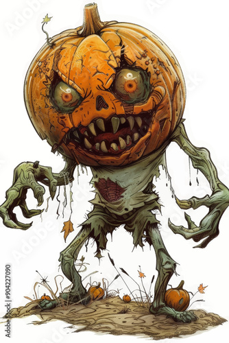 A creepy pumpkin with a scary face and a skeleton on it