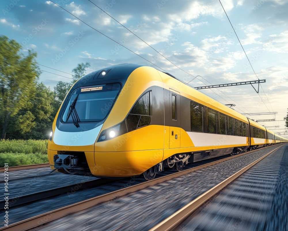 Naklejka premium Eco-Friendly Electric Trains with Regenerative Braking System Promoting Energy-Efficient Rail Transport