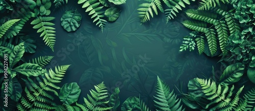 Abstract forest fern leaves background with green hues and copy space image photo